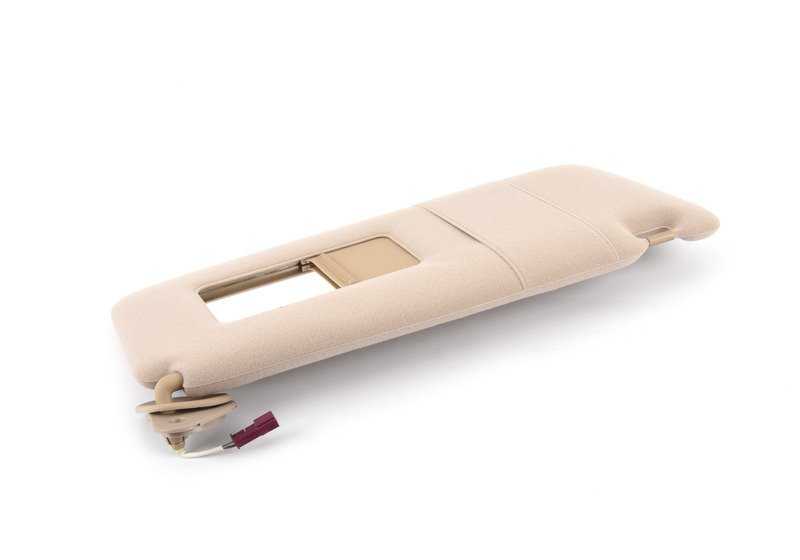Visera parasol con espejo y luz derecha color beige OEM 51168242550 para BMW E39 y E38. Recambio original BMW.