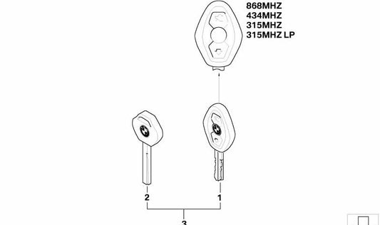 Replacement key for BMW E60, E61, E63, E64 (OEM 51217118972). Original BMW