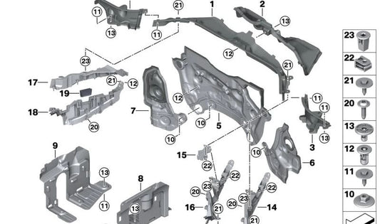 Lower left support of the frontal OEM 51717424947 for BMW X5 G05, X6 G06 and X7 G07. Original BMW piece.
