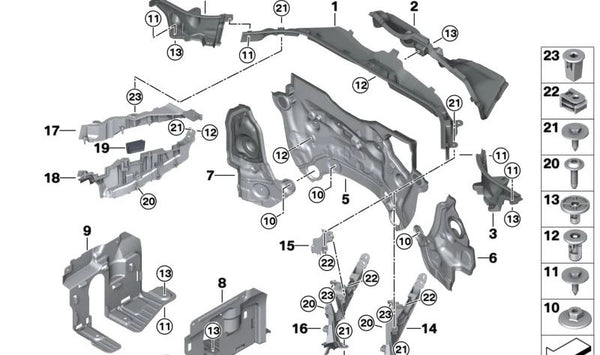 Parte inferior del tabique derecho para BMW G05, G06, G07 (OEM 51717424948). Original BMW