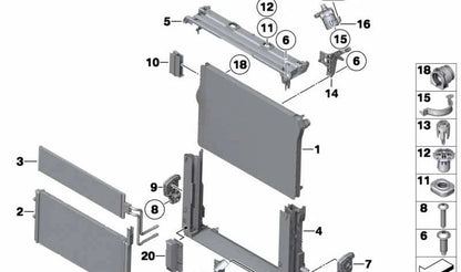 Cubierta soporte módulo OEM 17117573265 para BMW F07, F10, F11, F06, F12, F13, F01, F02. Compatible con motores N63 y N63T. Original BMW.