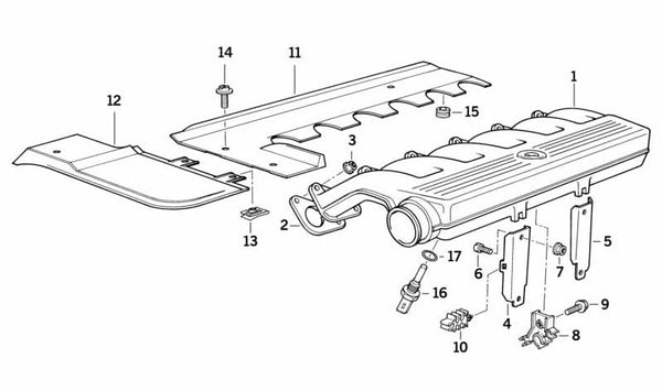 Cubierta de motor OEM 11142244103 para BMW E36, E34. Original BMW.