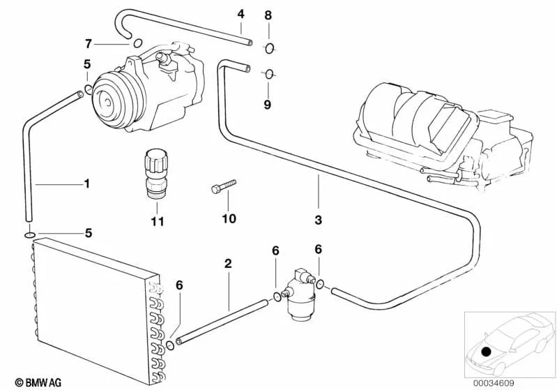 Kompressor-Kondenser-Drucklinie für die BMW 5 E39-Serie (OEM 64536902049). Original BMW