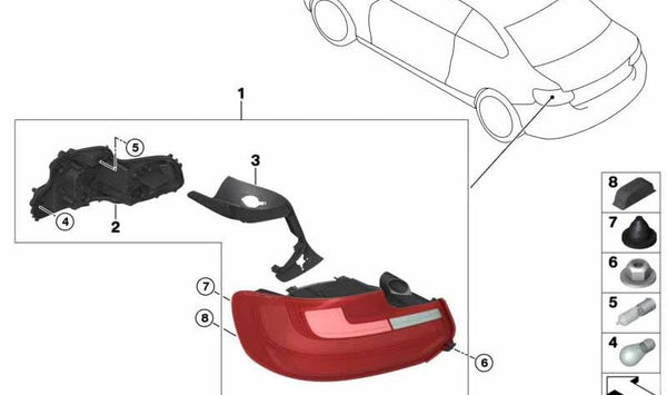 Piloto trasero derecho OEM 63217295424 para BMW F22, F23, F87. Original BMW.