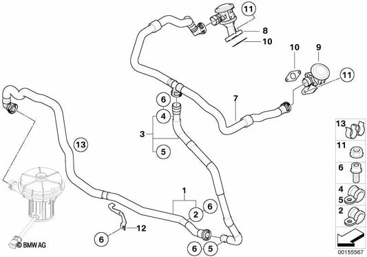 BMW Closing Valve 5 E60, E61N Series, 6 E63, E64 (OEM 11727841994). BMW d'origine