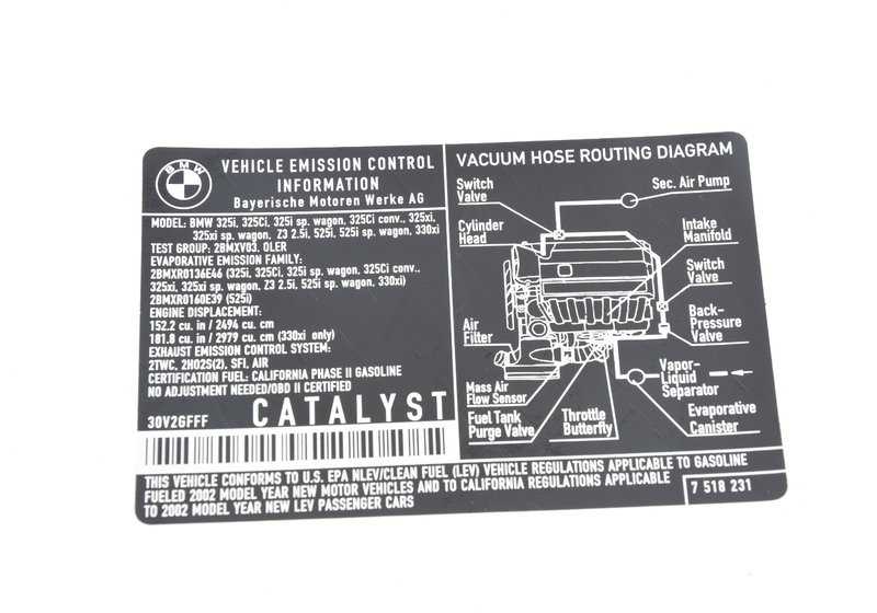 Placa indicativa de gases de escape OEM 71227518231 para BMW E36, E46, E39, Z3. Pieza original BMW.