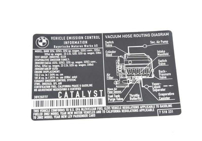 Placa indicativa de gases de escape OEM 71227518231 para BMW E36, E46, E39, Z3. Pieza original BMW.