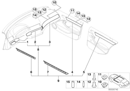 Moulure gauche de tableau de bord Moongrey OEM 51457116976 pour BMW Série 3 E90, E91, E92, E93. Original BMW