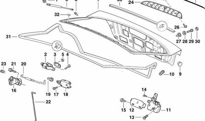 OEM 51248206652 Kurzer Gasschockabsorber für die BMW 3 E36 -Serie. Kompatibel mit dem Kofferverschlusssystem. Original BMW.