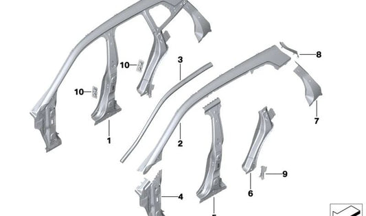 Refuerzo pilar trasero inferior izquierdo OEM 41009630977 para BMW iX1 (I20). Pieza de carrocería original BMW.