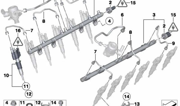 Tubo de alta presión OEM 13537564506 para BMW F01, F01N, F02, F02N. Pieza original BMW. Adecuado para cilindros 3 y 9 del sistema de inyección.