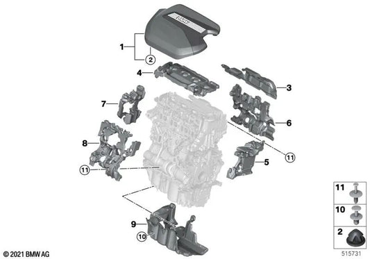 Engine Cover for BMW 2 Series U06, X1 U11 (OEM 11148598144). Original BMW.