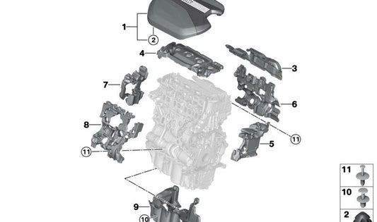 Tampa do motor dianteiro acústico OEM 11148490033 para BMW F70, U06, U11, U10 e Mini U25. BMW original e mini.