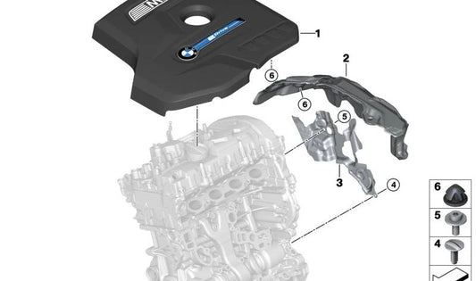 Tampa do motor para BMW Série 5 G30, G38, Série 7 G11, G12 (OEM 11128657055). BMW originais.