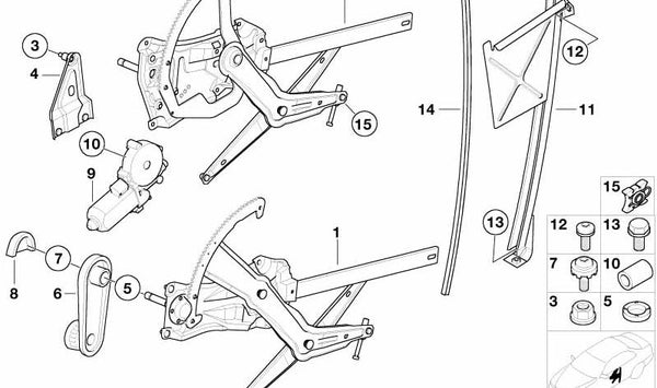 Guía del marco de la ventana trasera derecha para BMW (OEM 51328397634). Original BMW