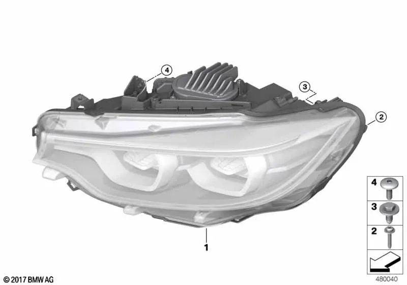 Faro LED derecho para BMW F80N, F32N, F33N, F36N, F82N, F83N (OEM 63117478152). Original BMW