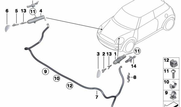 Brazo limpiaparabrisas delantero derecho OEM 61677157120 para MINI R56, R55, R57, R58, R59... y más. Original MINI.