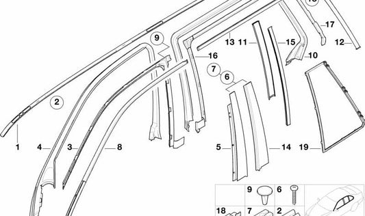 Moldura decorativa izquierda OEM 51138193207 para BMW Serie 5 E39. Original BMW.