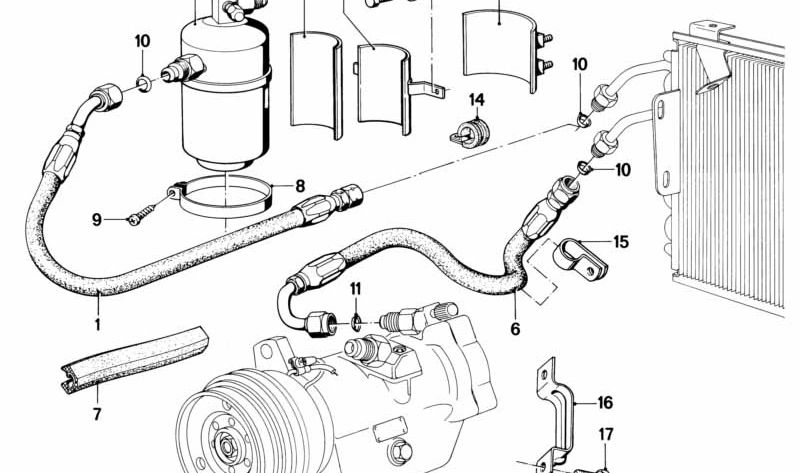 Manguera de aire acondicionado OEM 64531365907 para BMW E24. Original BMW.