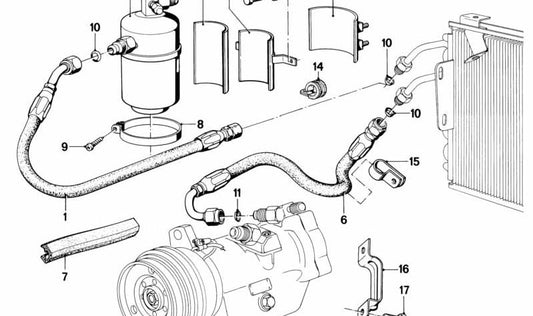 Manguera de aire acondicionado OEM 64531365907 para BMW E24. Original BMW.