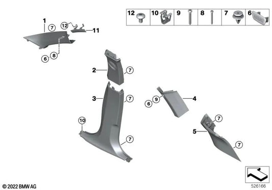 Left D-Pillar Cover for BMW X1 U11, U12 (OEM 51439462341). Original BMW