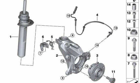Amortiguador delantero izquierdo OEM 31305A404C7 para BMW F44. Repuesto original BMW.