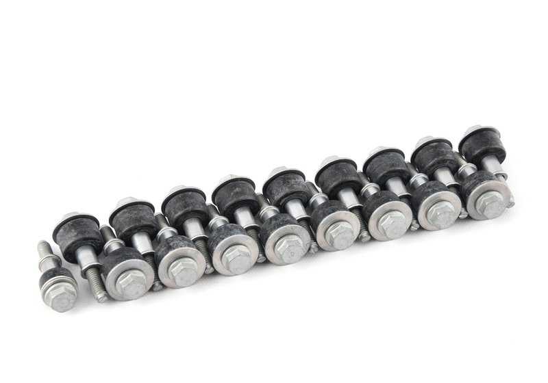 Juego fijaciones exteriores OEM 11120036235 para BMW E46, E90, E91, E92, E93, E39, E60, E61, E63, E64, E38, E65, E66, E83, E53, E70, E71. Original BMW.