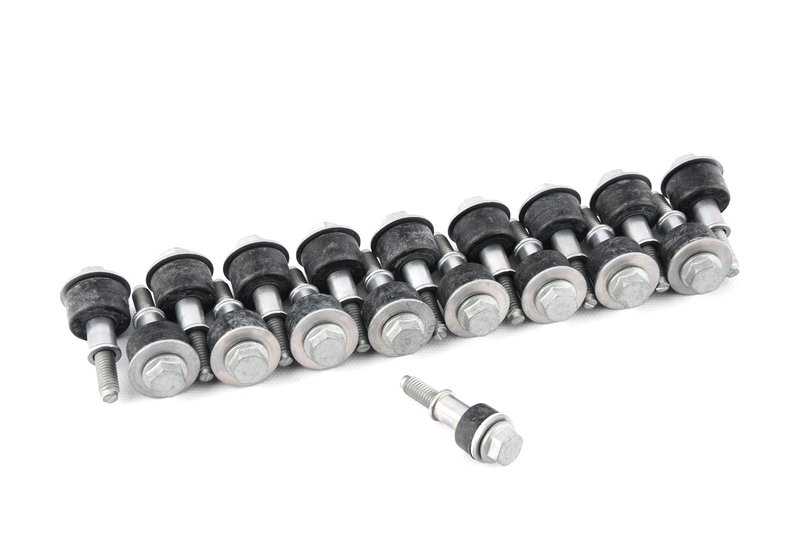 Juego fijaciones exteriores OEM 11120036235 para BMW E46, E90, E91, E92, E93, E39, E60, E61, E63, E64, E38, E65, E66, E83, E53, E70, E71. Original BMW.
