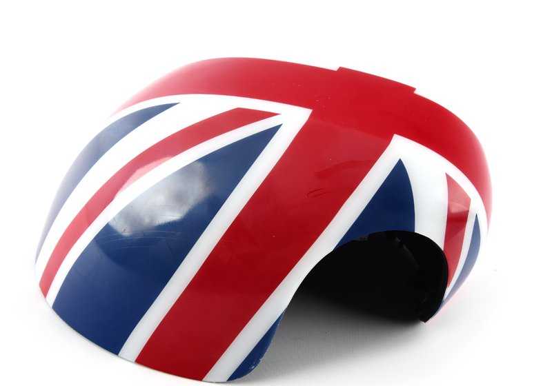Cubierta espejo retrovisor derecho diseño Union Jack OEM 51162465784 para MINI F54, F55, F56, F57, F60. Compatible con varios motores y transmisiones. Original MINI.