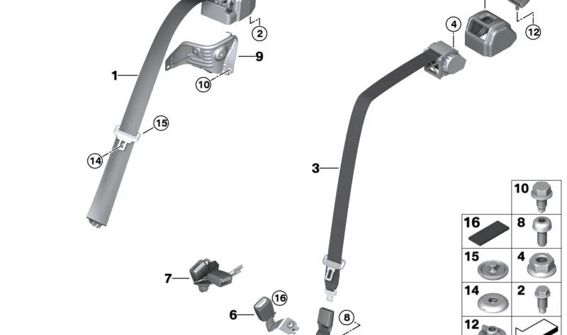 Cinturón de seguridad central trasero OEM 72117456283 para BMW F40 y F44. Original BMW.