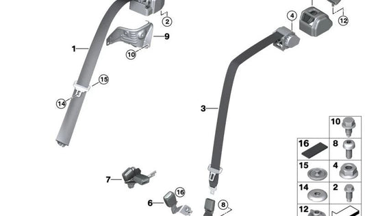 Cinturón de seguridad central trasero OEM 72117456283 para BMW F40 y F44. Original BMW.