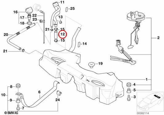 Manguito de combustible OEM 16111183097 para BMW E39. Original BMW.