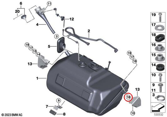 Manche à caoutchouc ovale ovale 16111184870 pour BMW G20, G21, F07, F10, F11, F18, F06, F12, F13, E65, E66. BMW d'origine.