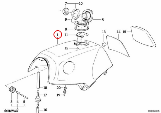 Tanque de combustível preparado OEM 16111450631 para motocicletas BMW K100, K100 RS, K100 RT. Originais BMW Motorrad.