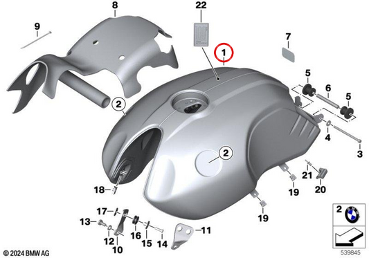 TEALBLUE fuel tank OEM 16111615087 for BMW R nineT Pure and R nineT Pure A2 (K22) motorcycles, Original BMW Motorrad