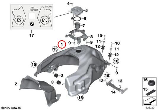 Depósito de combustible OEM 16111702993 para motos BMW F 850 GS, F 900 GS. Original BMW Motorrad.