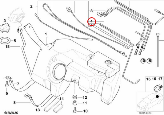 Pipe de retour de carburant OEM 1611229674 pour BMW E36 et Z3. BMW d'origine.