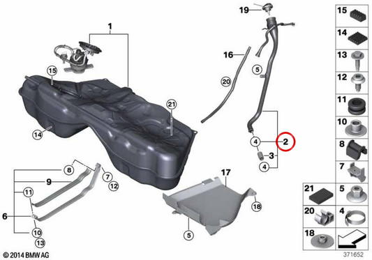 OEM fuel filling tube 1611284302 for BMW F10, F11. Original BMW.