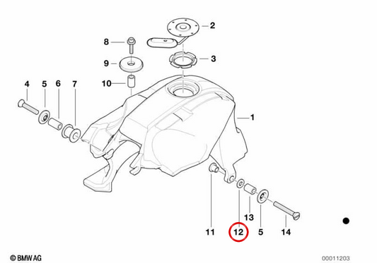Arandela de goma depósito de combustible OEM 16112309175 para motos BMW R 1200 GS, R 1200 RT, R 1200 GS Adventure, K 1200 GT, K 1300 GT... y más. Original BMW Motorrad
