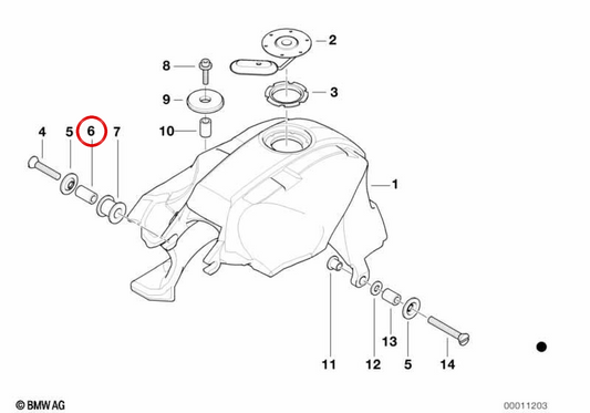 Casquilho do depósito de combustível OEM 16112309559 para motos BMW G 650 X, K 1200 GT, K 1200 RS, K 1200 LT, R 1200 RT, R 900 RT, R 1200 ST... e mais. Original BMW Motorrad.