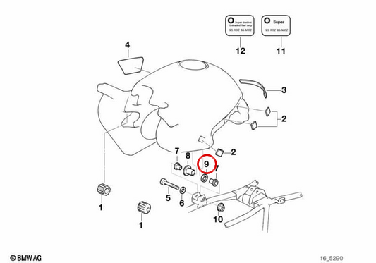 Arandela de goma OEM 16112313079 para motos BMW R1100GS, R1100R, R1150GS, R1200R... y más. Original BMW Motorrad.