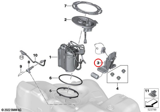 Sensor de nível de combustível OEM 16115A06494 para BMW G70. BMW genuíno.
