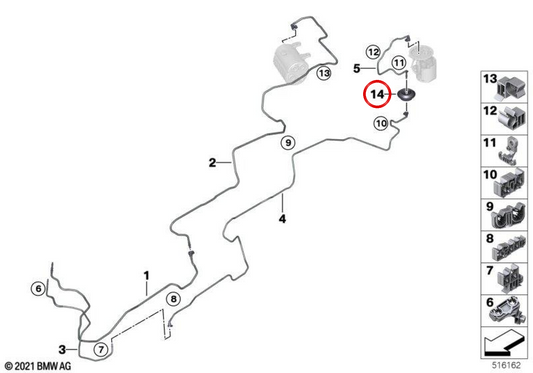 Mangueira de combustível OEM 16115A0CE48 para BMW G05, G06, G09. BMW genuíno.