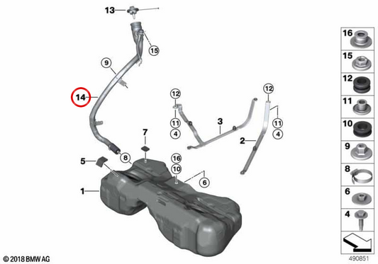 Tubo de llenado de combustible OEM 16115A343A1 para BMW G01, F97, G02, F98. Original BMW.