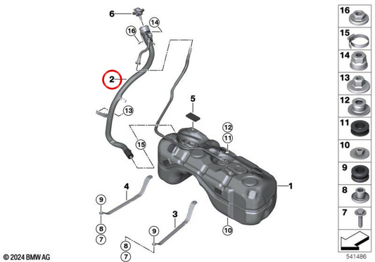 Tubo de llenado de combustible OEM 16115A37B79 para BMW X3 G45 20, 20 xDrive, 30 xDrive… y más. Original BMW.