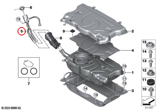 Tuyau de remplissage de carburant OEM 16115A37BA9 pour BMW X3 G45 30e xDrive (65GP, 66GP) depuis 10/2024. Original BMW.