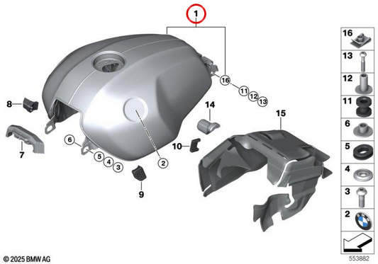 Dépôt de carburant blackstorm métallisé OEM 16115A66E08 pour motos BMW R 12 nineT, R 12 nineT A2. Original BMW Motorrad.