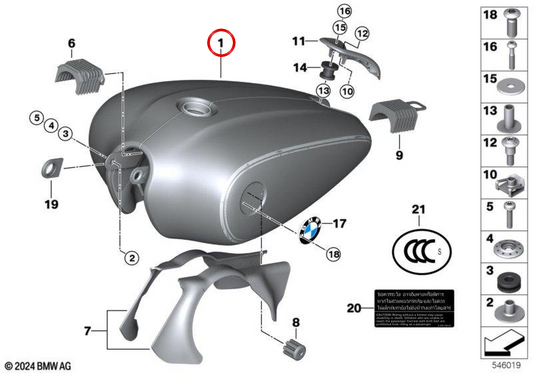 Tanque de combustível OEM 16115A6BE82 para BMW R 18, R 18 Classic. Originais BMW Motorrad.