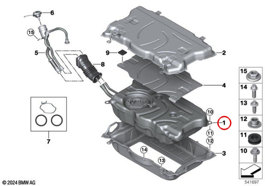 Réservoir de carburant métallique OEM 16115B540F2 pour BMW X3 G45 X3 30e xDrive 65GP, 66GP. Original BMW.