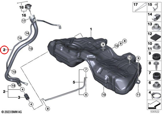 Boulonnement de carburant OEM 16117185144 pour BMW F01, F02, F04. BMW d'origine.